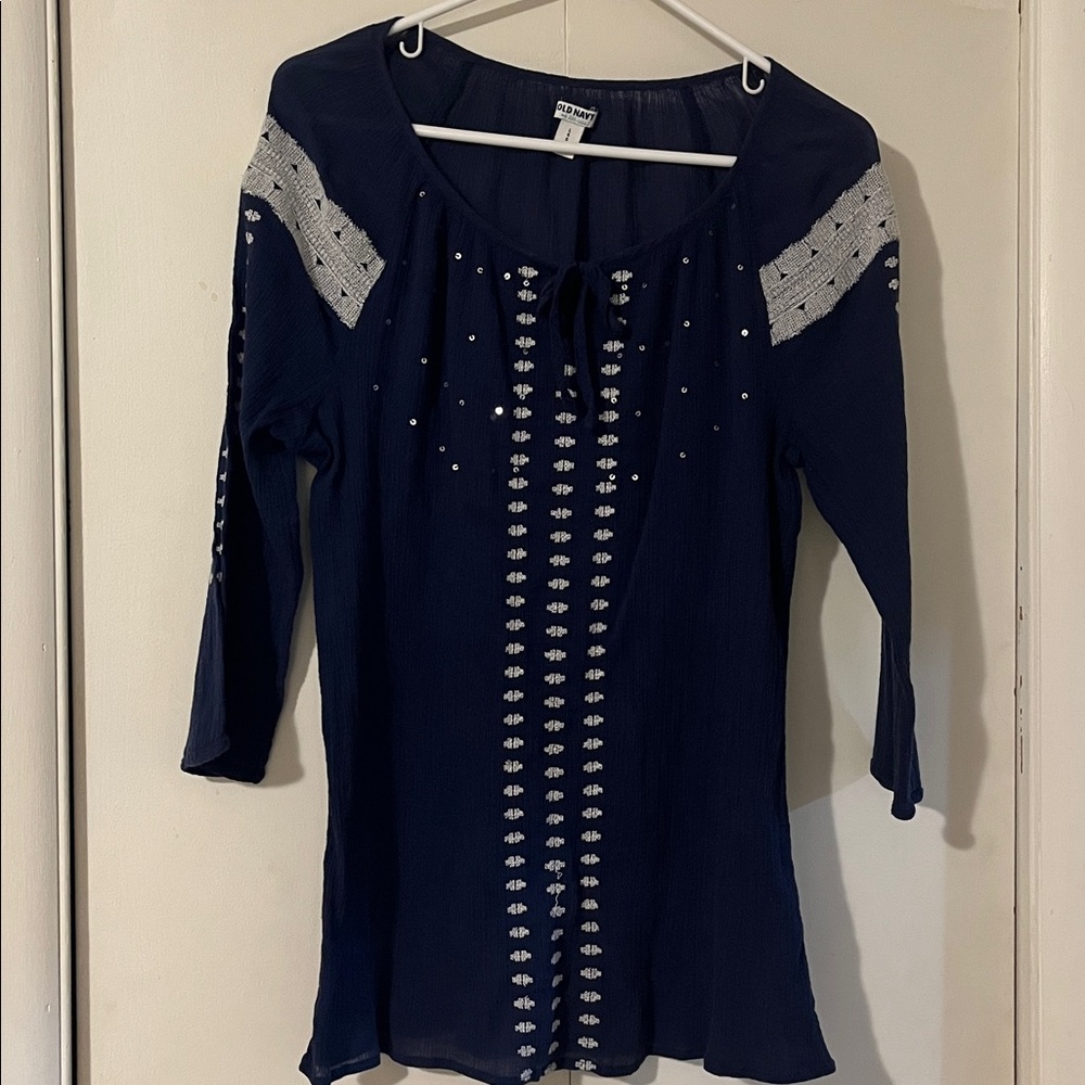 Old Navy Navy Blue Blouse with White Accents